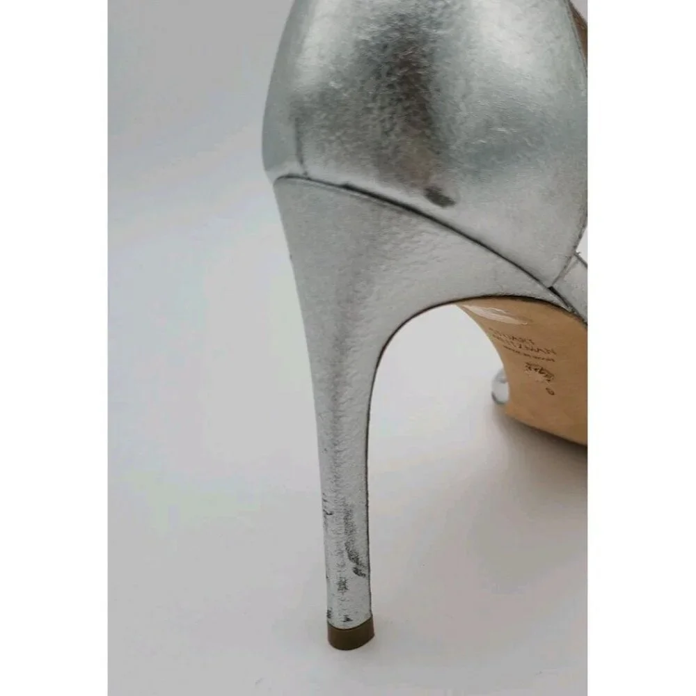Stuart Weitzman Silver 9 Women Nudist Song‎ New With Some Scuffing 4 Inch Heel